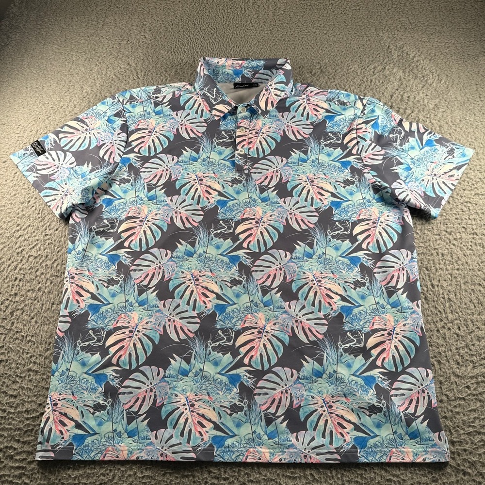 Sunday Swagger Polo Shirt Mens XXL Tropical Leaf Short Sleeve Stretch Gray Golf - Picture 2 of 9